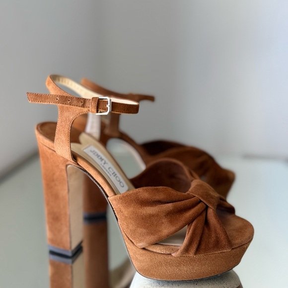 Like new JIMMY CHOO Heloise 120 knotted suede platform sandals 37 $950 - Picture 8 of 14